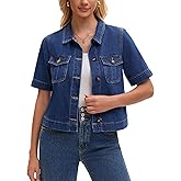 CIMUK Womens Jean Jacket Button Down with Pockets 2026 Casual Short Sleeve Denim Shirt
