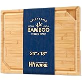 24 x 18 Extra Large Bamboo Serving Boards for Kitchen, Heavy Duty Wood Butcher Block Chopping Board with Handle and Juice Groove for Meat, Large Charcuterie Board, Over the Sink Cutting Board