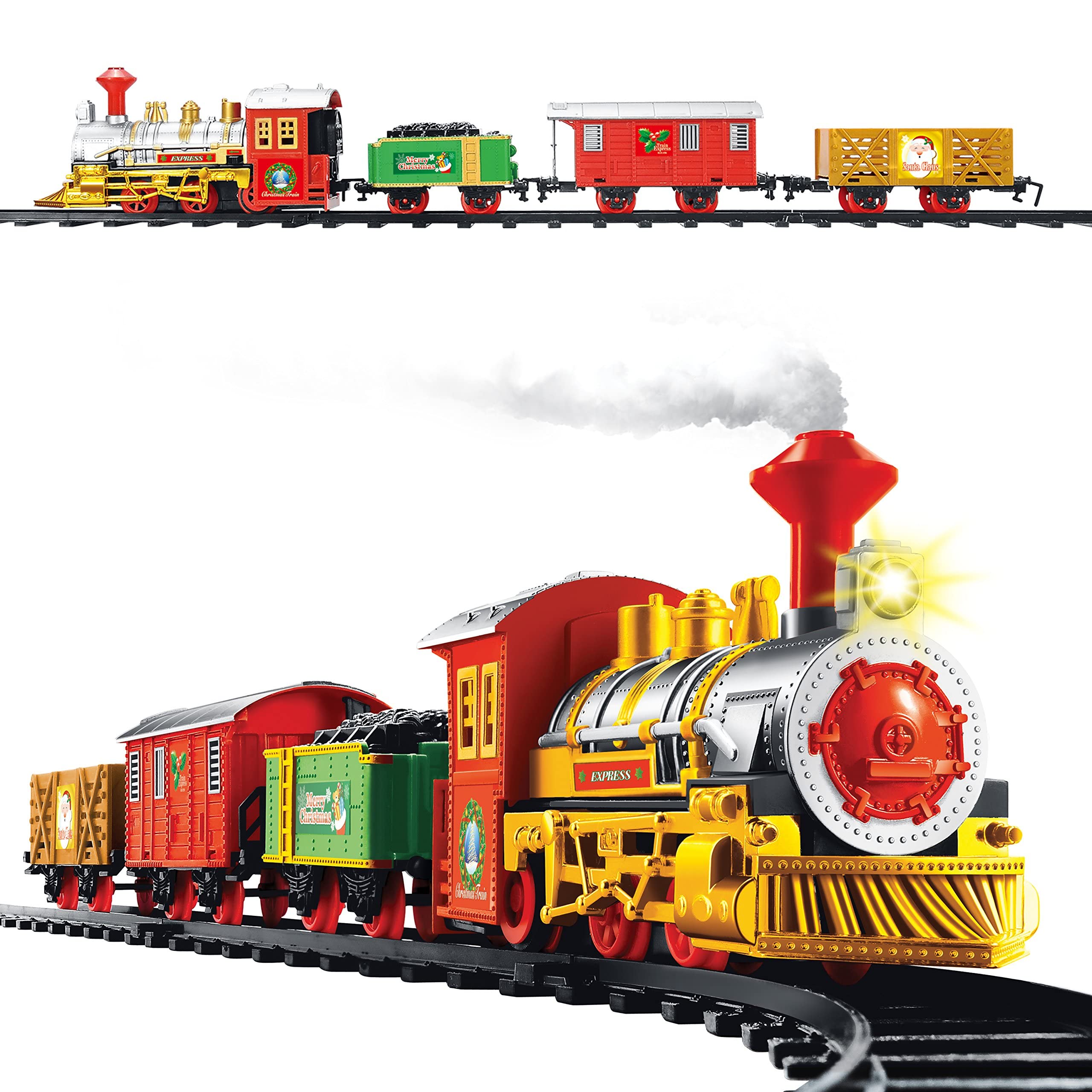 The Christmas Workshop Christmas Train Set, 330 cm Track, Lights & Realistic Sounds, Battery-Operated, 14-Piece Set (Engine + 3 Carriages + 10 Track Pieces) - Fits Under Your Christmas Tree