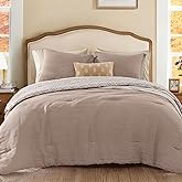 Queen Comforter Set - 7 Pieces Dark Brown Gauze Muslin Bedding Sets for All Seasons, Lightweight Breathable Bed in a Bag Queen with Revesible Farmhouse Comforter, Sheets, Pillowcases & Shams