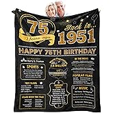 75th Birthday Gifts for Women Men, Birthday Gifts for 75 Year Old Woman Man, Women/Men 75 Year Old Birthday Gifts, 1951 Birthday Gifts for Men Women, 75th Birthday Gift Ideas Throw Blanket 60x50 Inch