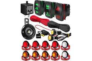 BOQNZN Universal ATV UTV SXS Turn Signal Set, Street Legal Kit with 110DB Horn Reverse Light Rocker Switch Flasher Relay Fuse Wire Fits for Polaris RZR Ranger Xp Turbo Can-Am Kawasaki Golf Cart Arctic Cat