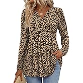 WIHOLL Womens Tops Long Sleeve Fall Shirts Babydoll Peplum Tops for Women V Neck Tunic Dressy Casual Blouses