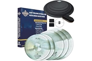 Rhythm Bytes Low Volume Cymbal Pack with Drum Silencer Pads, 13pcs, Cymbals Set - 14"/16"/18"/20", Drum Mute Pads - 8"/10"/12"/13"/14"/16", 1 Bass Mute, 1 Snare Wire Mute, Silver