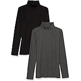 鶹 Essentials Womens Slim-Fit Layering Long Sleeve Knit Rib Turtleneck Top (Available in Plus Size)