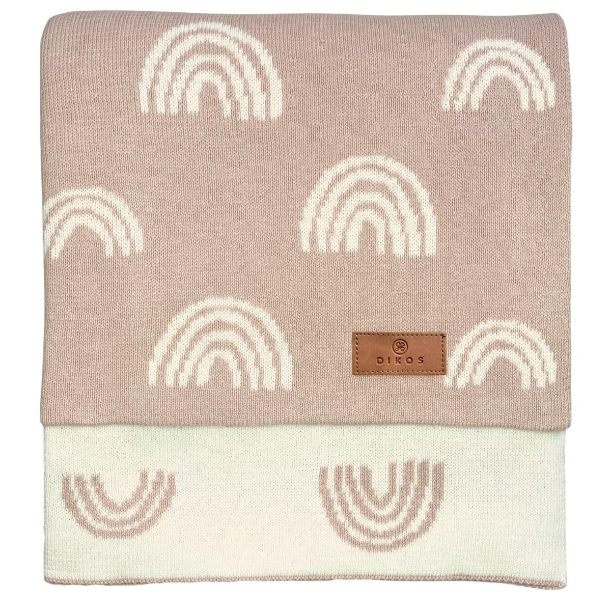 DIKOS® Baby Blanket Cotton Girls - Winter Blanket Rainbows Pink - 100% GOTS Certified Organic Cotton Knitted Blanket Dusky Pink Baby Blanket Cotton Blanket First Blanket Knitted Pram Gift Birth
