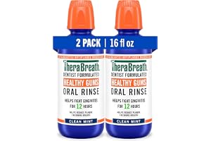 TheraBreath Healthy Gums Oral Rinse, Antigingivitis, Clean Mint Flavor, Dentist Formulated to Help Prevent Gingivitis and Support Gum Health, Alcohol Free, 16 Fl Oz (Pack of 2)