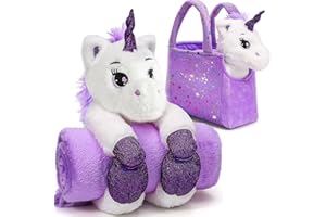 G.C Unicorn Gifts for Girls Aged 3 4 5 6 7 8, Toy Plush Unicorn Stuffed Animals with Blanket & Bag, Pet Unicorn with Purse, Birthday Unicorn Toys for Girls Toddlers 3-8 Year Old