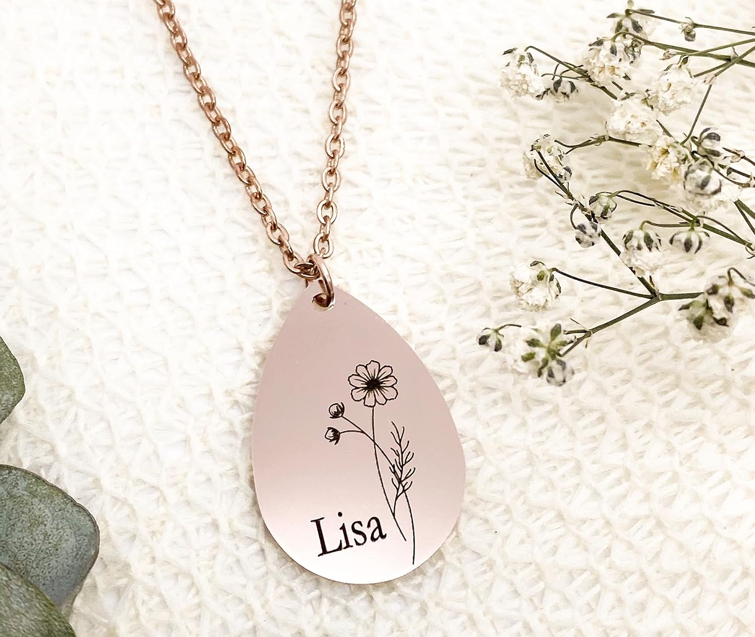 Personalised Birth flower Necklace Custom Name Necklace Dainty Birth