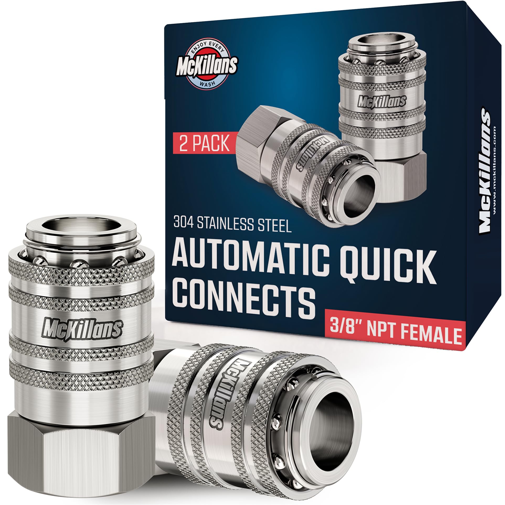 Photo 1 of McKillans® Automatic 3/8" NPT Female Quick Connect Fittings - Stainless Steel - 3/8" Pressure Washer Quick Connect Kit - Power Washer NPT 3/8" Quick Connect Fittings - PUSH-TO-CONNECT