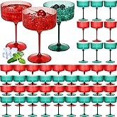 Jingmore 48 Pcs Ribbed Martini Glasses 10 oz Disposable Plastic Vintage Ribbed Coupe Glasses Unbreakable Dessert Parfait Glassware for Wedding Birthday Party Supplies (Red and Green)