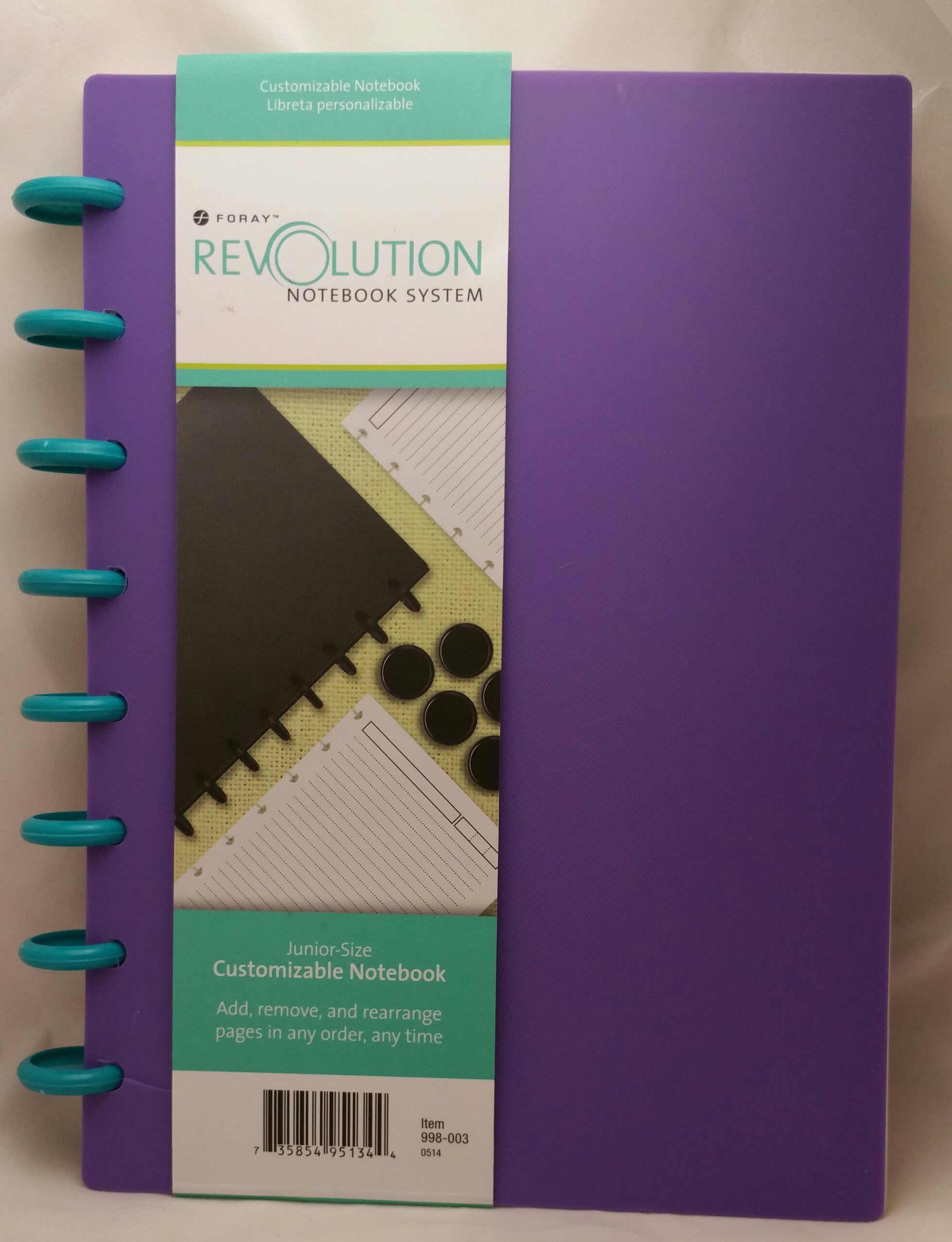 FORAY Revolution Junior Size Customizable Disc-Bound Notebook, Polypropylene, 5.5 x 8.5", 120 Pages (60 Sheets), Cover Color: Purple (998003)