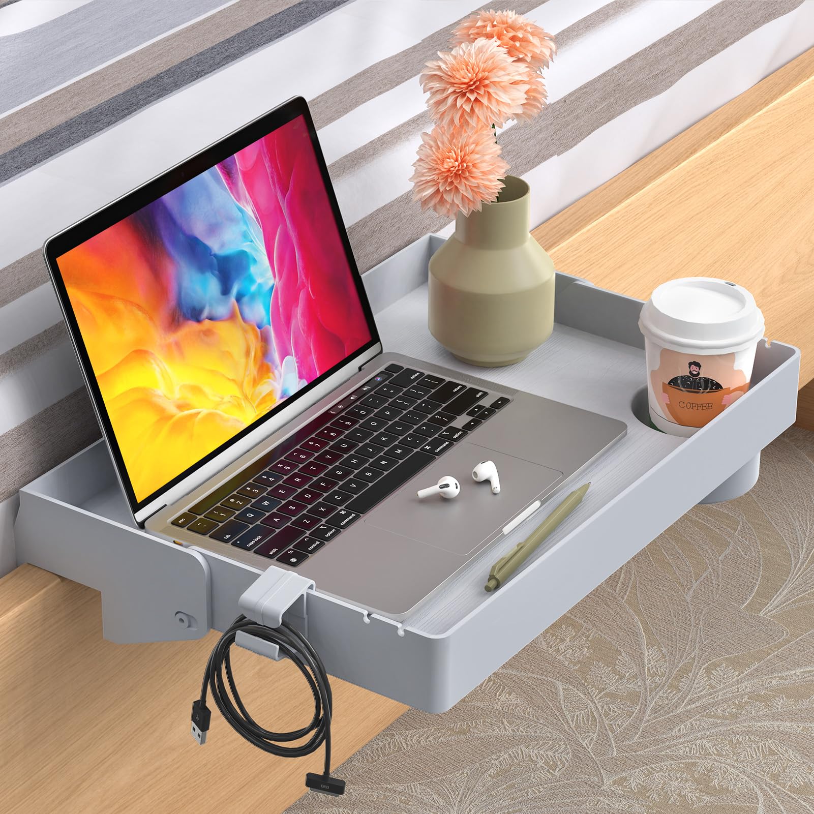 Photo 1 of SPACELEAD Bedside Shelf for Bed & Top Bunk- College Dorm Room Essentials, Loft Bed Accessories, Clip On Nightstand Snack Organizer, Floating Bed Side Table Tray (Grey?Plastic)