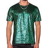 Lars Amadeus Metallic Tee for Men's Round Neck Short Sleeves Club Sparkle Shiny T-Shirt Top