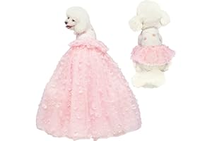 NOWDER Dogs Wedding Dresses Flower Tutu Skirt with Detachable Train for Small Medium Dog Pet Outfit Formal Apparel Princess Clothes for Birthday Party Costume (Pink Set, L)
