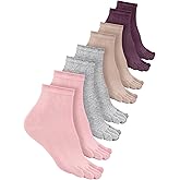 Bencailor 4 Pair Women Five Toe Socks Cotton Crew Ankle Socks with Toes for Women Men Athletic Running Yoga Daily