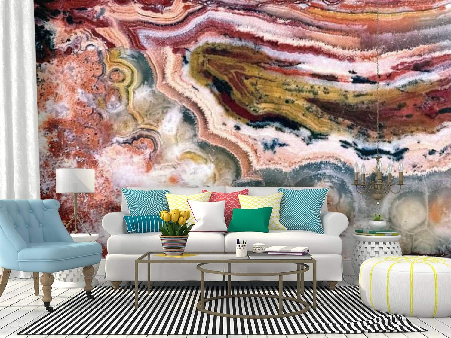 Kanworse Onyx Agate Texture Abstract Natural Stones and Pictures Canvas Print Wallpaper Wall Mural Self Adhesive Peel & Stick Wallpaper Home Craft Wall Decal Wall Poster Sticker for Living Room