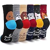 5-6 Pairs Women's Cute Cat Socks Gifts, Funny Novelty Animal Print Crew Cotton Socks Christmas Gifts for Women Girls