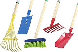 Agrarflora Kinder-Gartengeräte Set 5-teilig: Rechen, Fächerbesen, Spaten, Schaufel, Besen - Gartenwerkzeug-Set, Spielzeug-Set für den Garten, Kinder