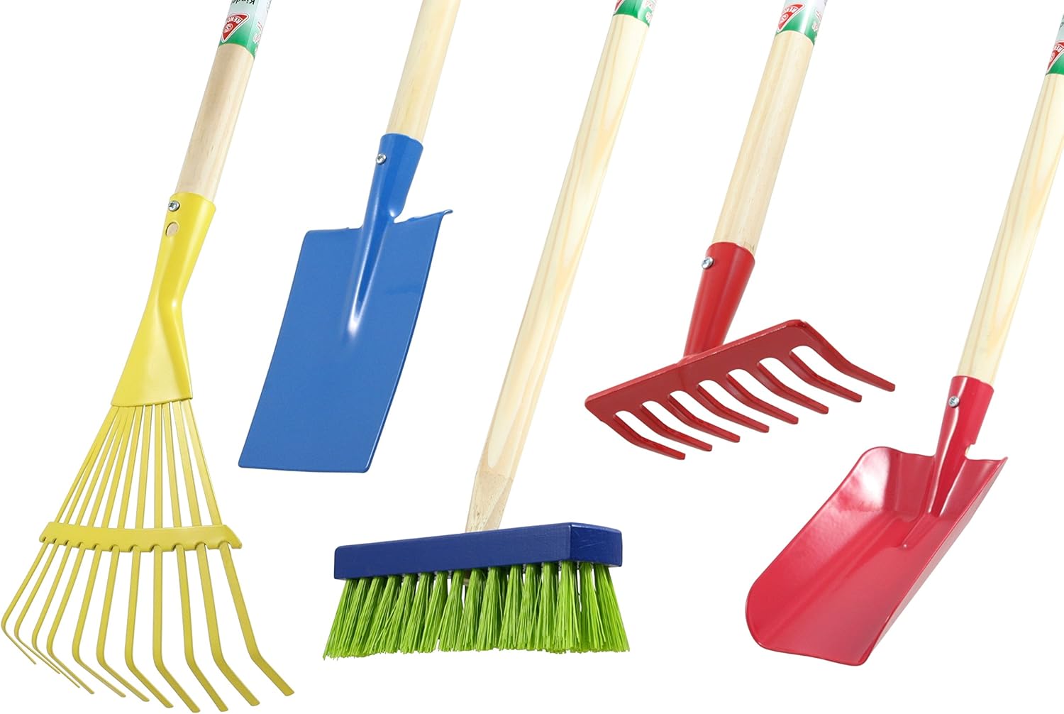 Agrarflora Kinder-Gartengeräte Set 5-teilig: Rechen, Fächerbesen, Spaten, Schaufel, Besen - Gartenwerkzeug-Set, Spielzeug-Set für den Garten, Kinder