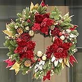 Christmas Wreaths for Front Door, Soomeir 24 Inch Outdoor Christmas Wreath with Lights, Large Prelit Wreath for Holiday Winter Window Outdoor Indoor Xmas