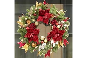 Christmas Wreaths for Front Door, Soomeir 24 Inch Outdoor Christmas Wreath with Lights, Large Prelit Wreath for Holiday Winter Window Outdoor Indoor Xmas