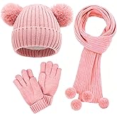 Kids Winter Gloves Hat Scarf for Girls,Ages 3-10 Kids Christmas Gifts,8 7 6 Years Old Girl Wool Beanie Gloves Hat Scarf