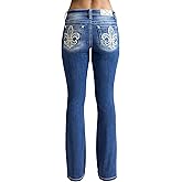 Miss Me Women's Paisley Print Fleur De Lis Mid-Rise Bootcut Jeans