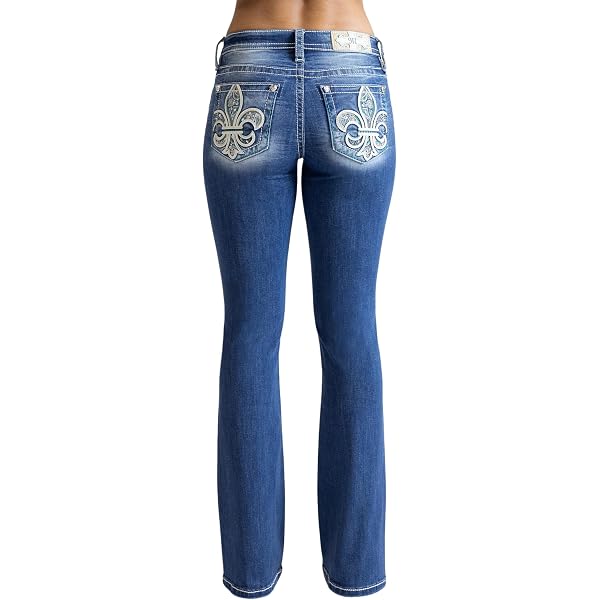 Miss Me Women's Mid Rise Bootcut Jeans, Faux Flap Pockets with