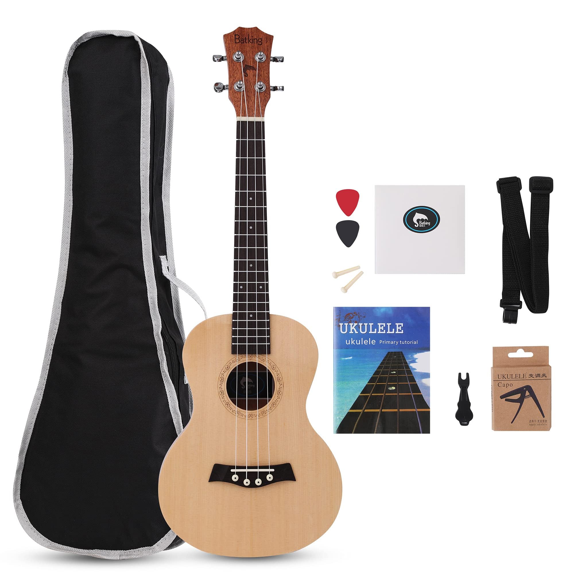 Tenor Ukelele Ukulele Solid Top Spruce 26 Inch With Ukulele Accessories With Gig Bag,Strap,Nylon String, Guitar Trigger Capo,Picks