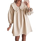 Ynhonra 2025 Women's Babydoll 3/4 Puff Sleeve Plaid Mini Dress Lapel Doll Collar Loose Y2k Dress