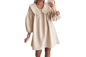 Ynhonra 2025 Women's Babydoll 3/4 Puff Sleeve Plaid Mini Dress Lapel Doll Collar Loose Y2k Dress