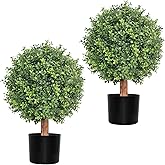 MANASENLUSH 24 Inch Artificial Topiary Boxwood Ball Trees Outdoor – Set of 2 UV Resistant Faux Boxwood Topiary, Fake Potted Shrubs Evergreen for Front Door Porch Patio Balcony Home Decoration