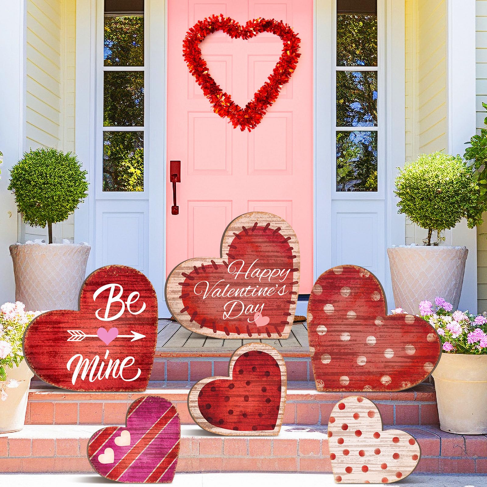 Photo 1 of ****MISSING PARTS***Burbell 6 Piece Valentine's Day Decorations Outdoor Large Heart Wooden Porch Signs Valentines Wood Love Ornaments Sign for Valentine's Day Front Door Home Farmhouse Garden Patio Wedding