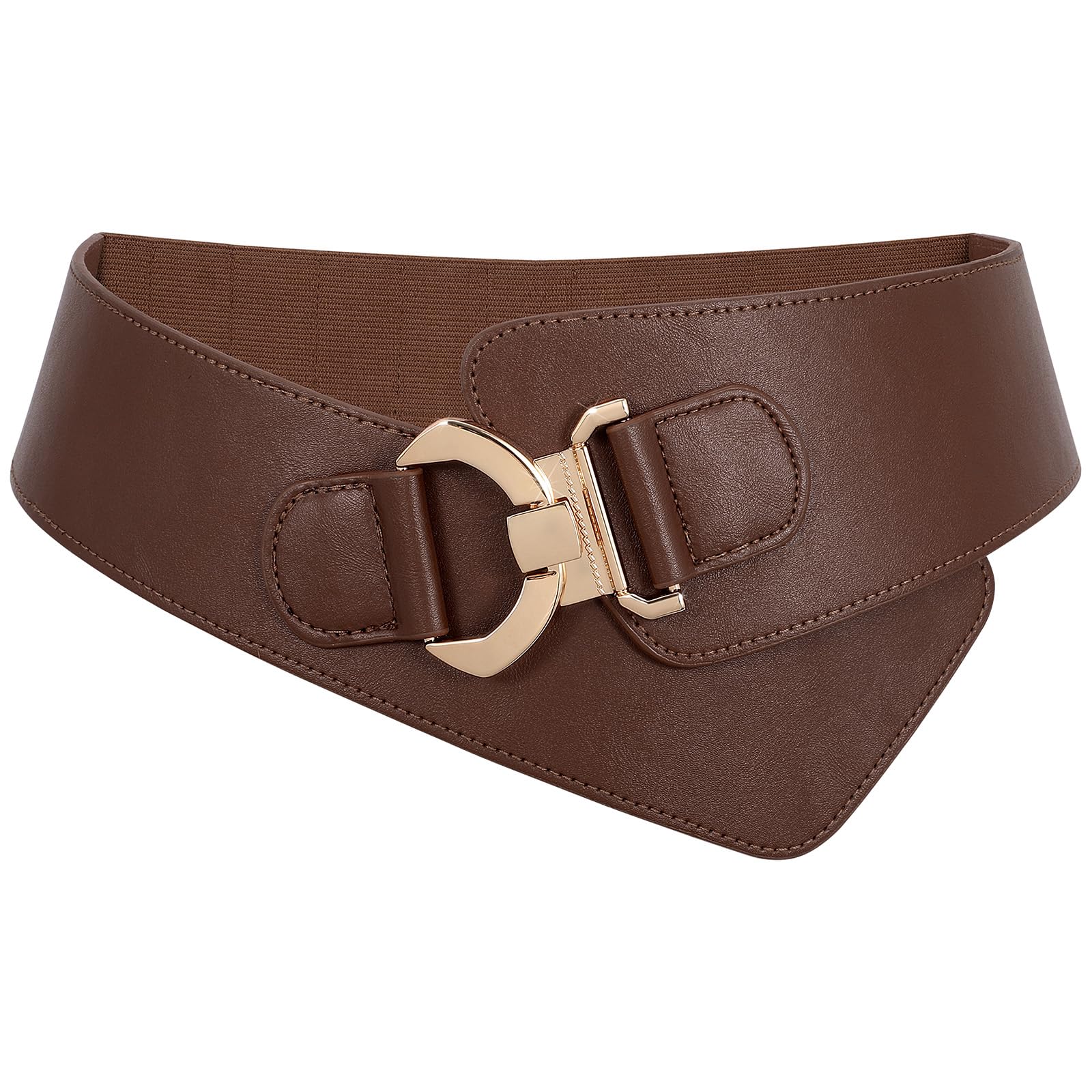Photo 1 of JASGOOD Women's Fashion Vintage Wide Elastic Stretch Waist Belt with Gold Interlock Buckle Belt,Coffee