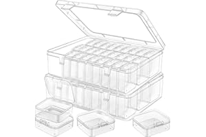 LZLMQSSA Bead Organizer Box, 60Pcs Small Clear Plastic Storage Containers, 2 Large Craft Organizer Box, Mini Parts Storage Solution for Beading Jewelry Making Diamond Arts Screws Seeds