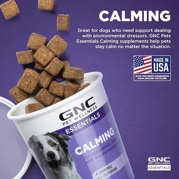 GNC FOR PETS ESSENTIALS CALMING SOFT CHEW DOG SUPPLEMENTS | 60 CT BACON FLAVOR DOG SOFT CHEW SUPPLEMENTS FOR CALMING AND RELAXATION | ADULT DOG CALMING CHEWS FOR ANXIETY, WHITE