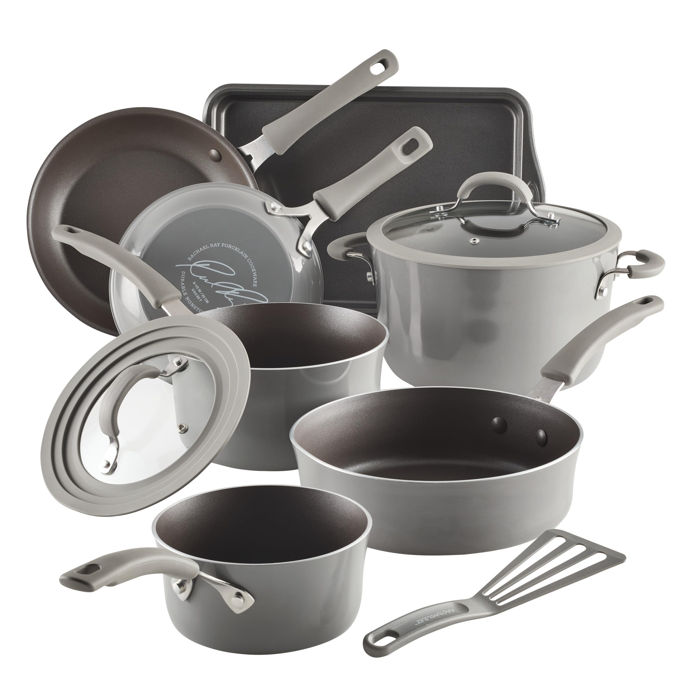 Rachael Ray Cook + Create Nonstick Cookware/Pots and Pan Set, 10 Piece, Gray