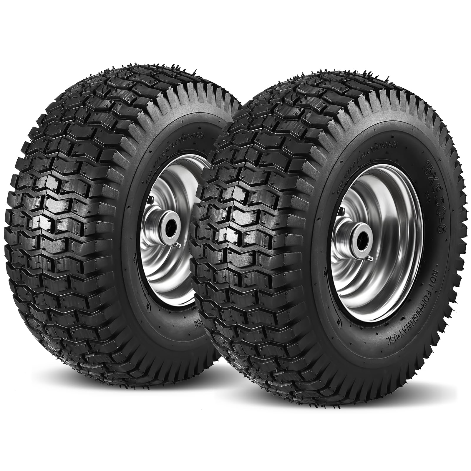 Photo 1 of Soiiw 15x6.00-6 Tire and Wheel Front Tire for John Deere Craftsman Husqvarna Lawn Mower | 3" Centered Hub | Bore ID 3/4" | 400 lbs Capacity | Natural Rubber 4 Ply with Tube 2PCS