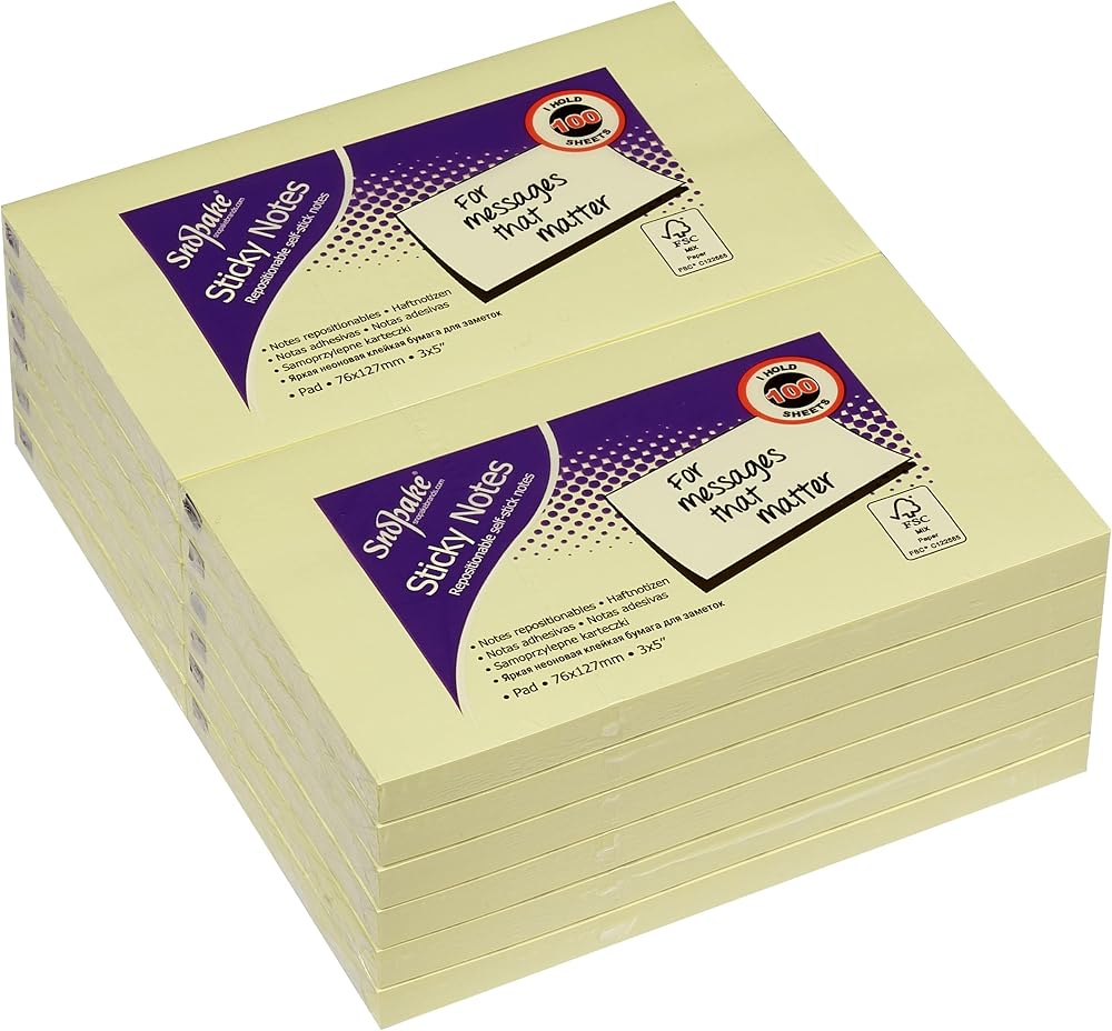Snopake Sticky Notes 127 x 76 mm Yellow Pack of 12 100 Sheets