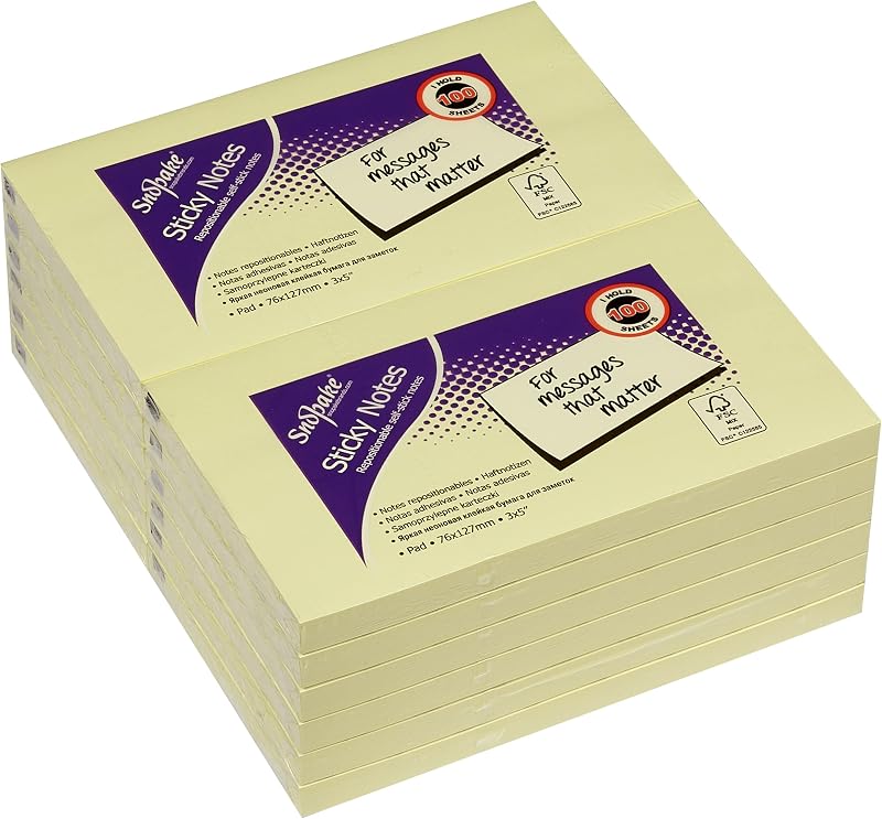 Snopake Sticky Notes 127 x 76 mm Yellow Pack of 12 100 Sheets