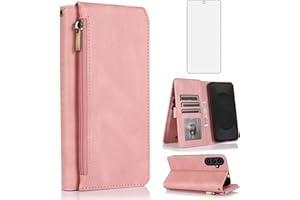 Asuwish Compatible with Samsung Galaxy S25 FE 5G Wallet Case Tempered Glass Screen Protector and Zipper Retro Leather Flip Co
