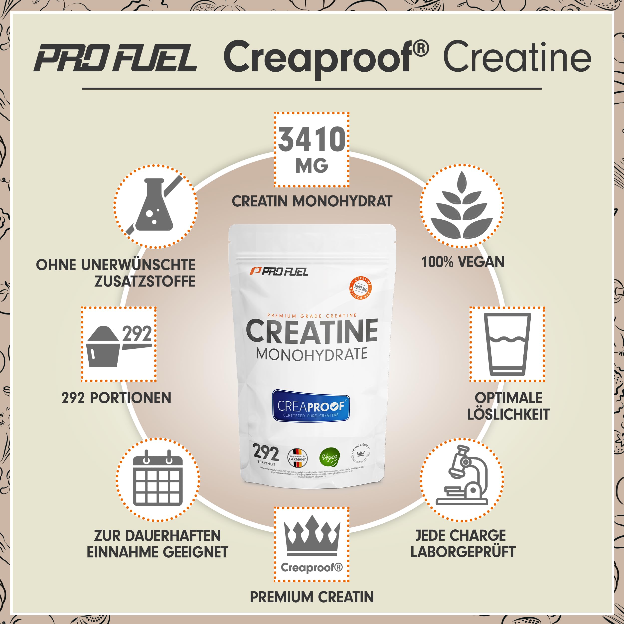 CREAPROOF® Creatin Monohydrat 1000g - Creatin mit erstklassiger Reinheit, durch unabhängige Laboranalysen bestätigt - Kreatin-Monohydrat mit 3 g Creatin pro Portion - 100% vegan - Vorrat für 292 Tage 2