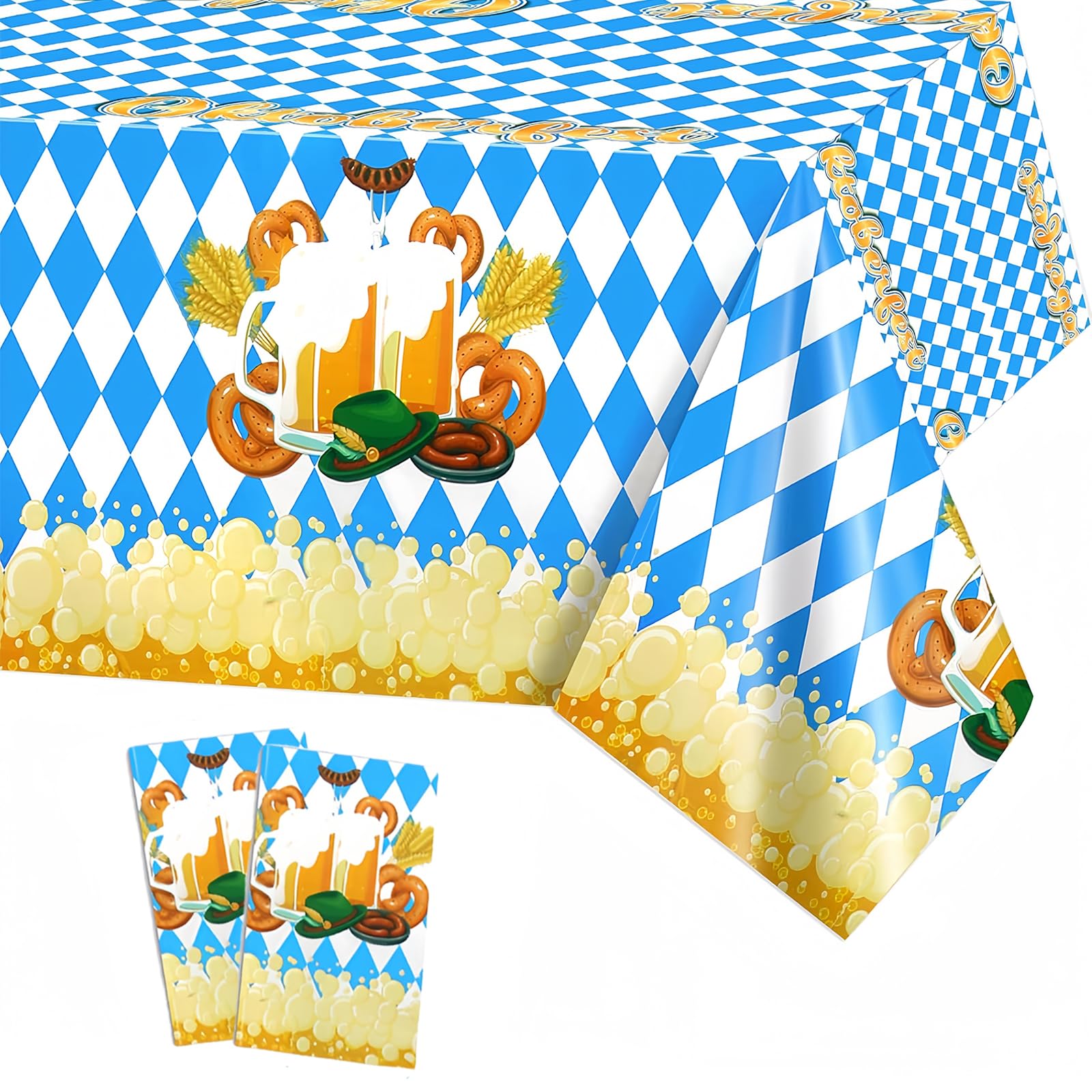 2pcs Oktoberfest Tablecloths Blue and White Diamond Checkered Tablecloth Party,137x274cm Plastic Checkered Table Cover Gingham Table Cloth for Picnic,German Bavarian Oktoberfest Party Decorations