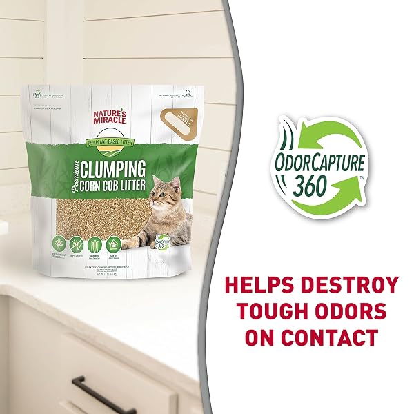 NATURE’S MIRACLE PREMIUM CLUMPING CORN COB LITTER, TOUGH ODOR BIO-ENZYMATIC FORMULA, DUST FREE