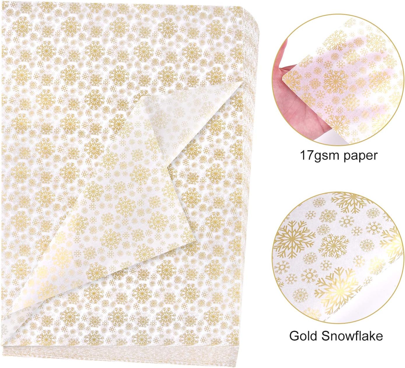 MIAHART 60 Gold Christmas Snowflake Tissue Paper Sheets 50 * 35cm Christmas Wrapping Paper for DIY and Craft Gift Bags Decorations - Image 4