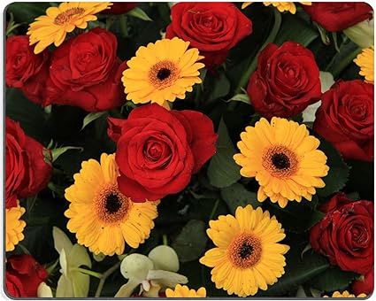 Amazon Co Jp Qzone Mousepadsブライダル装飾イエローガーベラと赤バライメージカスタマイズされたアートデスクトップノートパソコンゲームマウスパッド 666 パソコン 周辺機器