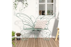 HOLTICO 50 Inches Outdoor Bench, Cast Iron Metal Frame Patio Outdoor Garden Bench with Butterfly Inspired Pattern, Front Porch Bench for Outdoors, Deck, Lawn, Balcony, Backyard