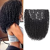 Kinky Curly Clip in Hair Extensions Human Hair 14 Inch 3C 4A Kinky Curly Hair Extensions Clip Ins for Black Women Double Weft Real Brazilian Remy Human Hair 7 Pcs with 24 Clips,Natural Black