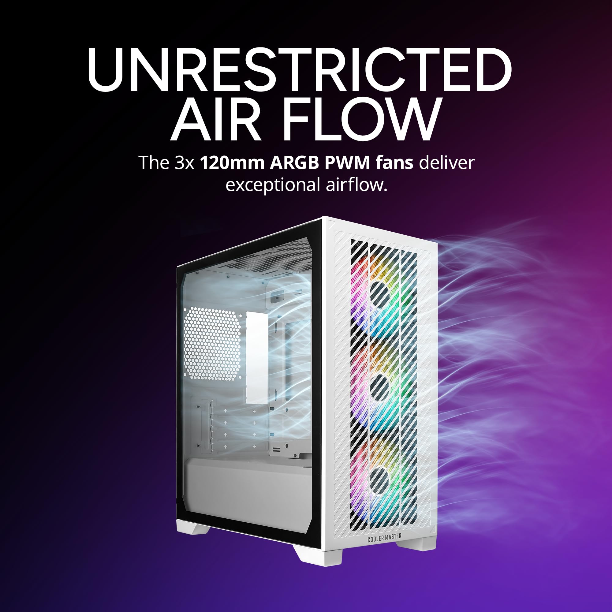 Cooler Master Elite 301 White Micro-ATX High Airflow Minimalist PC Case, 365mm GPU Max, Compatible RTX 5080|RX 7090 XT, 280mm AIO Max, Type C, Tempered Glass, Triple 120mm aRGB PWM Fan, Intakes Grill